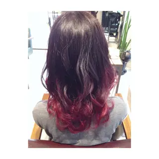 ミディアム セミロング ロング カラー パーマ アオガミ （前髪顔周りカット）のヘアスタイル