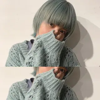 ショート カラー ✨艶ブリーチカラー ✨四ノ宮裕己のヘアスタイル