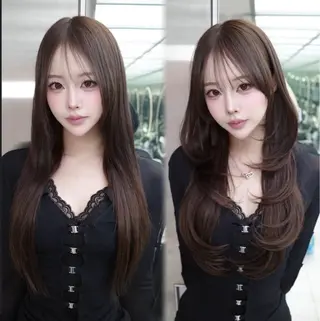 ロング がわ/レイヤー /中顔面短縮カットのヘアスタイル