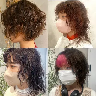 ミディアム パーマ デザインカラー/パー マ🦖外岡咲希🦖のヘアスタイル