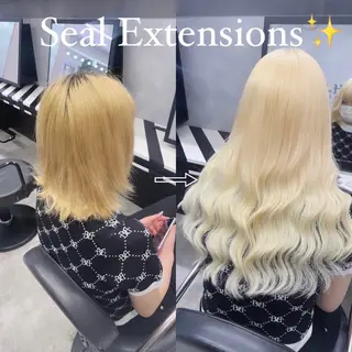 ロング カラー 大阪ケアブリーチ/ ミルクティーベージュのヘアスタイル