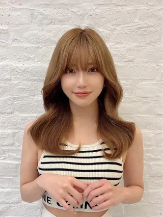 セミロング カラー 韓国ヘア♡ 顔まわりカットayaのヘアスタイル