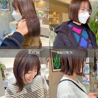 ミディアム カラー ヘアアレンジ 盛れる前髪／レイヤー カット／艶髪髪質改善のヘアスタイル