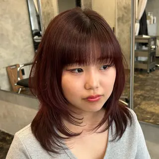 セミロング 松川ヒナ|韓国レイヤ /耳つぼジュエリーのヘアスタイル