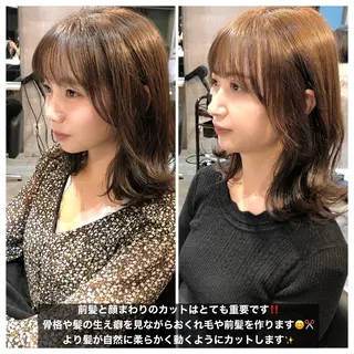 ミディアム カラー ヘアアレンジ 顔周りカット/髪質改 善/新宿/畑中稔里のヘアスタイル