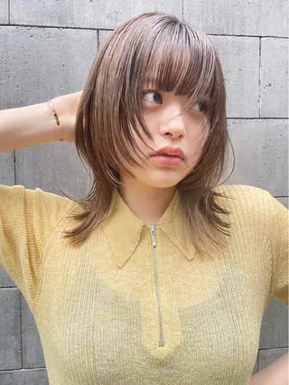 ミディアム カラー パーマ ヘアアレンジ 透明感color 🥣suzunaのヘアスタイル