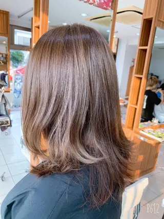 セミロング カラー 白髪ぼかしハイライト 柳川拓哉のヘアスタイル