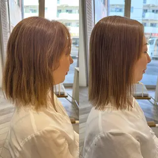 ミディアム 縮毛矯正/白髪ぼかし ショートボブ/鈴木のヘアスタイル