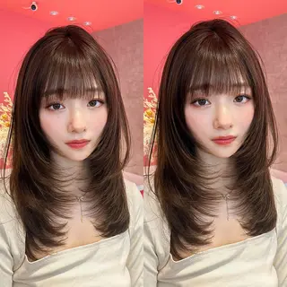 ミディアム カラー 山崎/ボブ縮毛矯正 レイヤー髪質改善のヘアスタイル