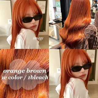 ロング カラー ブリーチ/髪質改善/ ハイトーン/暖色のヘアスタイル