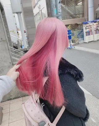 ロング カラー パーマ ヘアアレンジ メンズ キッズ ネイル マツエク・マツパ アイブロウ ハイトーン/ピンク 💗モモ໒꒱のヘアスタイル