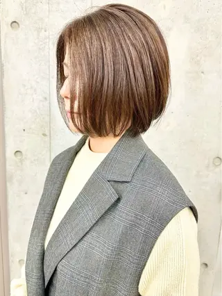 ミディアム カラー 小顔ボブ/お悩み解決 /ボブパーマ/とういのヘアスタイル