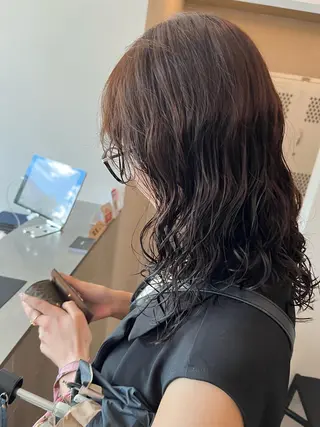 セミロング パーマ 彩葉/ブリーチ/ カットモデル栄・伏見のヘアスタイル