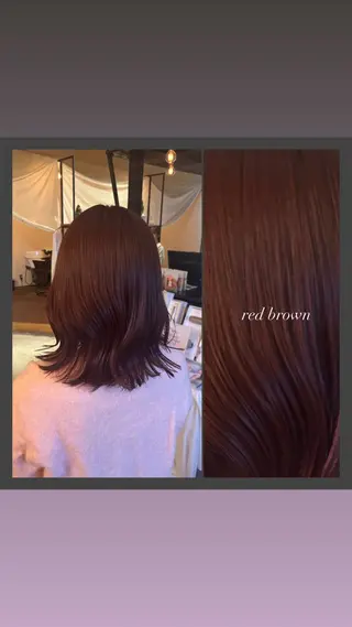 ミディアム カラー 暖色カラー／ボブ／ 酸性ストレート／羽菜のヘアスタイル