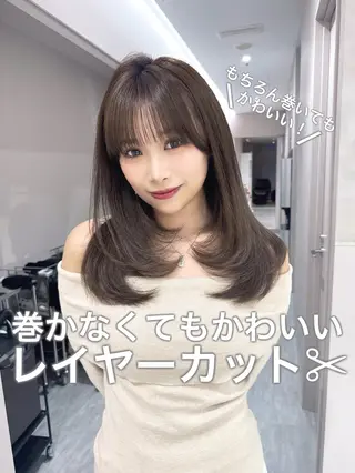 ミディアム カラー 韓国ヘア/レイヤー/ 顔まわり/りょーとのヘアスタイル