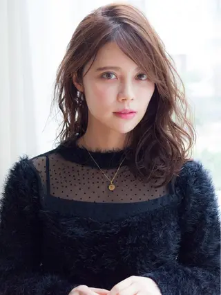 セミロング カラー パーマ ヘアアレンジ VIVIE【ヴィヴィ】所属・髪質改善/韓国風 レイヤー/田村祐樹のヘアスタイル