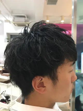 ショート パーマ メンズ 髪質改善× ハイライト溝江のヘアスタイル