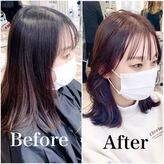 ミディアム ブリーチなしダブル/ レイヤーカット 小棹のヘアスタイル