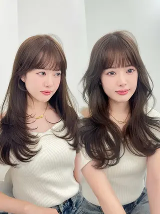 ロング カラー 韓国ヘア/レイヤー/ 顔まわり足立遥奈のヘアスタイル