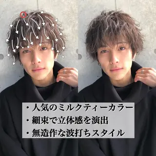 ショート パーマ メンズ 赤み消し🌿 透明感カラー🫧のヘアスタイル