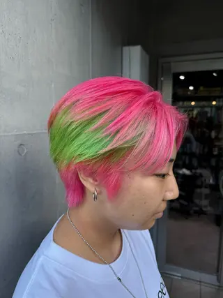 ショート 山影✨バレイヤージュ ハイライト✨メンズ◎のヘアスタイル