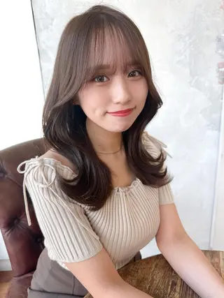 セミロング カラー 顔周り/くびれヘア 韓国ヘア💕風間るなのヘアスタイル