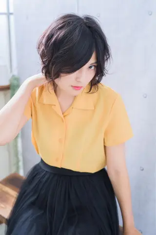 ミディアム パーマ 星 沙織のヘアスタイル