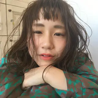 ミディアム カラー パーマ 福島 純子のヘアスタイル