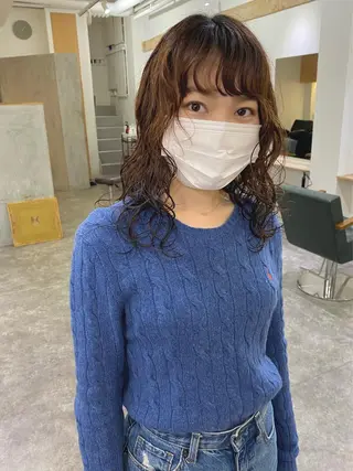 ミディアム カラー パーマ 森貴裕/ベージュ/ パーマ/オリーブのヘアスタイル