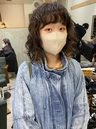 ミディアム パーマ 森貴裕/ベージュ/ パーマ/オリーブのヘアスタイル