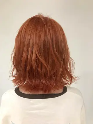 ミディアム 暖色カラー🍊 ボブ🌿顔周りcutのヘアスタイル
