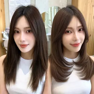 セミロング カラー 似合わせレイヤー/ 透明感カラーのヘアスタイル