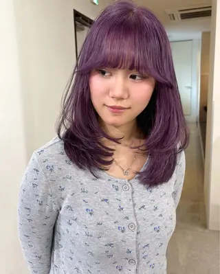 セミロング カラー mizuki/ピンク ベージュ.レイヤーのヘアスタイル