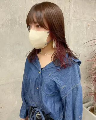 カラー 暖色カラー/オリーブ /ミニボブ/白柳美空のヘアスタイル