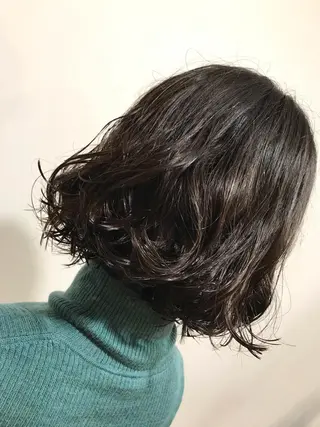 ミディアム パーマ 暖色カラー🍊 ボブ🌿顔周りcutのヘアスタイル