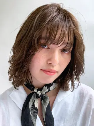 ミディアム カラー パーマ 銀座No.1髪質改善 縮毛矯正/本木のヘアスタイル