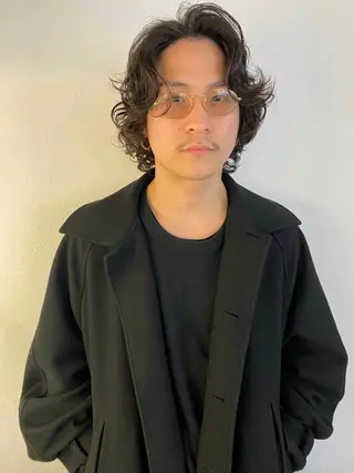 ミディアム パーマ メンズ 森貴裕/ベージュ/ パーマ/オリーブのヘアスタイル