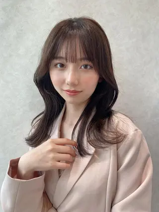 ミディアム カラー 顔周り/くびれヘア 韓国ヘア💕風間るなのヘアスタイル