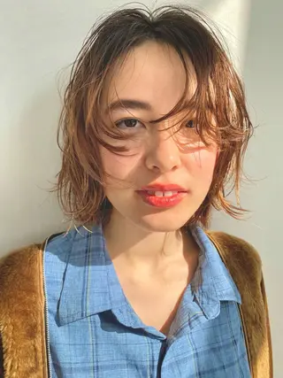 ミディアム カラー 森貴裕/ベージュ/ パーマ/オリーブのヘアスタイル