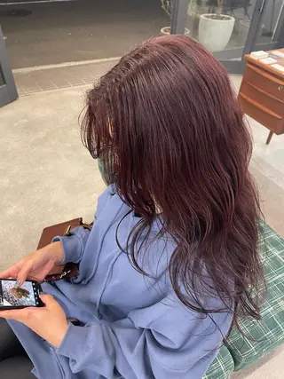 ロング カラー パーマ、ボブ、透明感 カラー、小須田ゆあのヘアスタイル