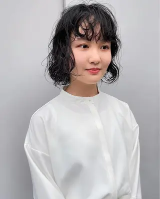 ミディアム パーマ ボブカットモデル/パ ーマ/harunaのヘアスタイル
