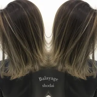 ロング カラー ハイライト、レイヤー カット/西梅田/中西のヘアスタイル