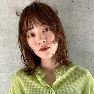 ミディアム カラー ボブ/レイヤー/ニュ アンスパーマ/小夏のヘアスタイル