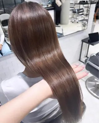 ミディアム カラー パーマ ヘアアレンジ 透明感/オリーブ/ グレージュ/YUKAのヘアスタイル