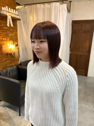 ミディアム カラー 顔周りカット ピンク カラー♡りりのヘアスタイル