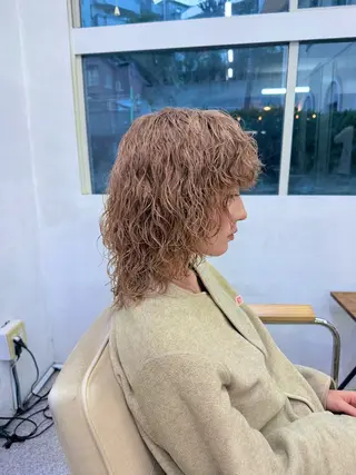 セミロング カラー パーマ ウルフレイヤー エクステ/kokiのヘアスタイル