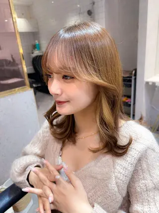 ミディアム カラー 新宿/韓国風レイヤー 髪質改善/渋谷直樹のヘアスタイル