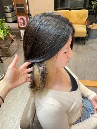 ミディアム 暗髪カラー/艶カラー /ヘアセットのヘアスタイル