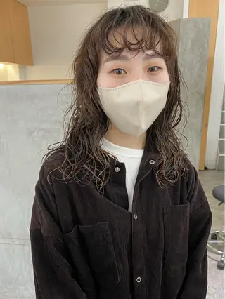 ミディアム パーマ 森貴裕/ベージュ/ パーマ/オリーブのヘアスタイル