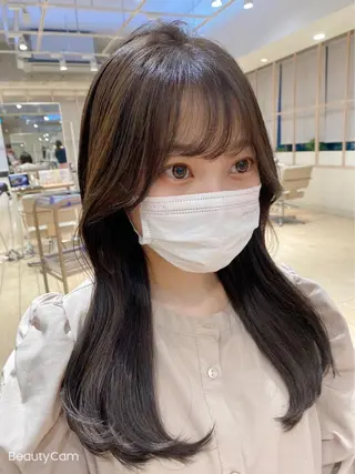セミロング カラー 顔周り/くびれヘア 韓国ヘア💕風間るなのヘアスタイル